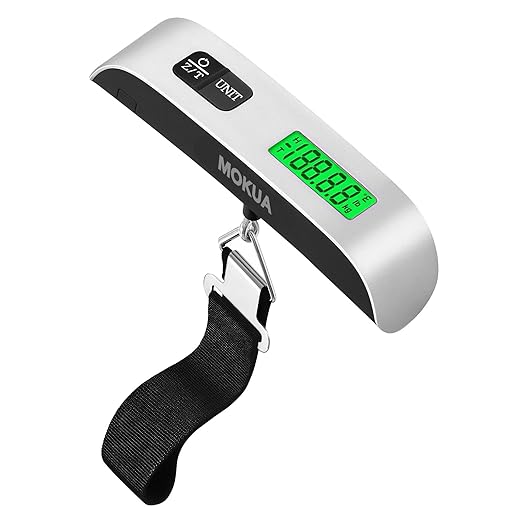 MOKUA Portable Digital Luggage Scale, 110lbs Hanging Baggage Scale with Backlit LCD Display, Portable Suitcase Weighing Scale, Travel Luggage Weight Scale with Hook