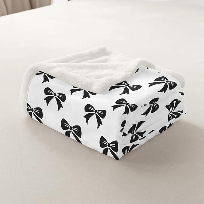 Bowknot Kids' Throw Blanket - Cute Princess-Style Fleece in Black & White for Girls, Boys & Adults - 40 x 50 Inches