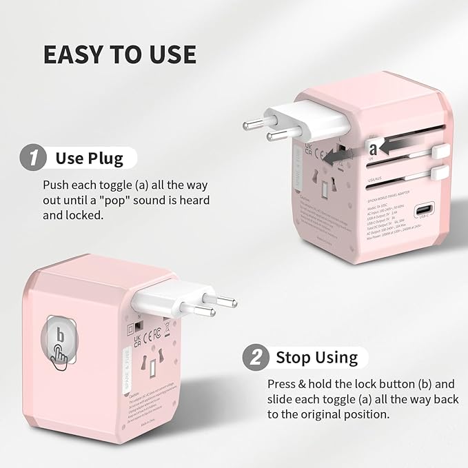 EPICKA Universal Travel Adapter GaN 45W, European Travel Plug Adapter with PD&QC Fast Charging(2 USB-A & 3 USB-C Ports) - Worldwide Travel Essentials, International Power Adapter for UK/US/AU