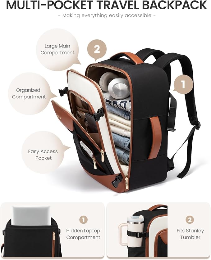 LOVEVOOK 56L Travel Backpack for Women Men, Medium Checked Backpack for Airplanes TSA Personal Item Travel Bag fits 18" Laptop, Waterproof Weekender Essentials Airline Approved with 2 Packing Cubes