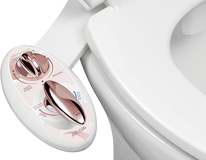LUXE Bidet NEO 320 - Warm Water, Dual Nozzle, Self-Cleaning, Non-Electric Bidet Attachment for Toilet Seat, Adjustable Water Pressure, Rear & Feminine Wash (Rose Gold)