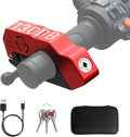 Motorcycle Locks Anti Theft, 130DB Alarm Motorcycle Grip Brake Lock, Heavy Duty Handlebar Throttle Lock Waterproof Alarm System for Moped, Bike, Scooter, ATV (Red)