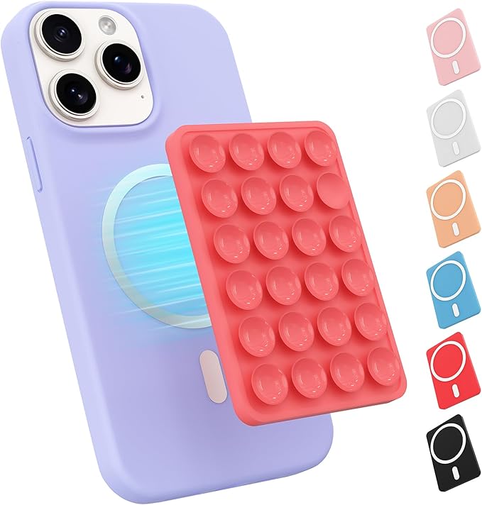 Magnetic Suction Phone Mount for MagSafe Case,Silicone Sticky Phone Grip Holder for iPhone,Removable Hands-Free Selfie/Video for TikTok & Instagram Influencer/Creator (Rose Red)