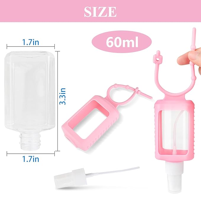 5 Pack Hand Sanitizer Travel Size Holder 60ml Travel Keychain Empty Bottles Refillable Containers for Kids and Adult