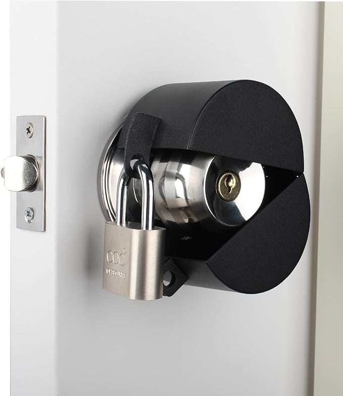 Door Knob Lockout Device with Padlock,Cover to Disable The Doorknob, Prevents Turning of Door Knob and Access to Keyhole, Prevents Operating The Knob,Black