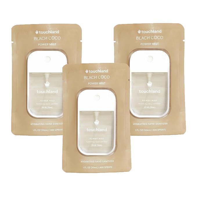 Touchland Hydrating Hand Sanitizer Spray – Beach Coco Trio Set, Dye Free – 3 x 1 FL OZ Travel Size Mists
