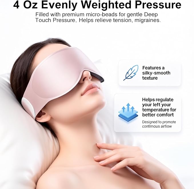 100% Blackot Weighted Sleep Mask: 3D Contoured Eye Mask with Blackout Eye Covers - Soft Memory Foam Padding,Full Coverage Blindfold for Dorm Nap and Travel Essential, Late Study Night Use