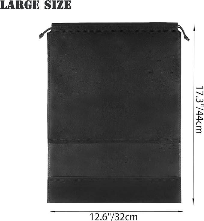 YMCCOOL 12pcs Non-woven Shoe Bags for Travel 12.6" X 17.3" Portable Shoe Bags with Clear Window, Large Drawstring Dustproof Travel Shoe Storage Bag for Men & Women, Black,XL Size