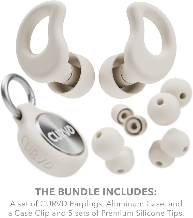 CURVD Everyday Earplugs + Case Clip Bundle, the Perfect earplug for Sleep, Travel, Noise Sensitivity/canceling + Case Clip Package Portable Waterproof Container & Silicone Sleeve for Ear Plugs(Honey)