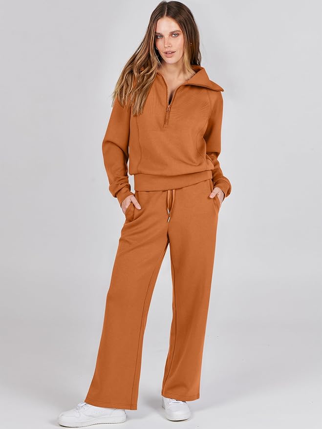 ANRABESS Women 2 Piece Outfits 2025 Fall Fashion Airport Wide Leg Pants Lounge Set Leisure Travel Vacation Clothes Sweatsuits