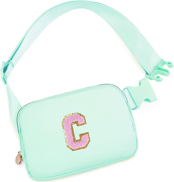 Uygafly Belt Bag Fanny Pack Crossbody Bags with Initials Letter Patch Cute Stuff Birthday Gifts for Teenager Girls Trendy Stuff for Teens | Light Green,C