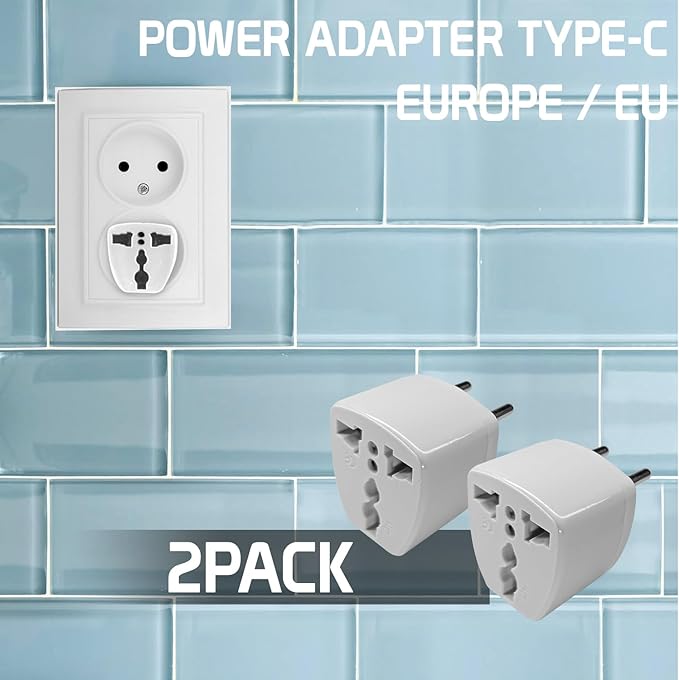 Cellet Universal Travel Adapter: Seamless Plug Conversion for International Travelers AC Wall Power Adapter to Convert, Europe & Asia to US Plug (2PACK) (Type-C (Europe & Asia))