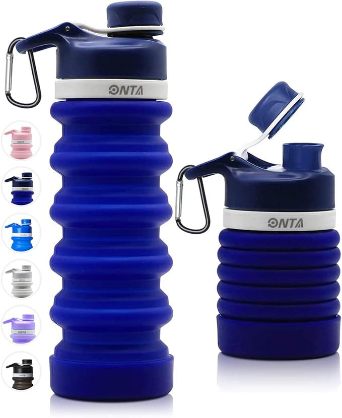 ONTA Collapsible BPA Free Silicone Water Bottle, 20oz - Portable, Leakproof, Easy Clean, Shatter Resistant, Travel Friendly