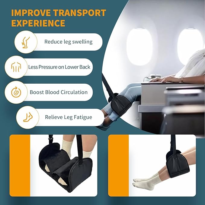 Airplane Foot Rest Portable and Adjustable Foot Hammock,Foot Sling with Removable Support Plate for Relaxing Feet and Leg During Airplane Travel/Long Car/Train Trips/Offices
