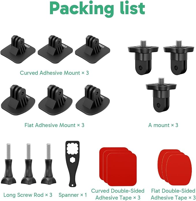 AKASO Adhesive Mount Kit Helmet Sticky Mount Accessory Kit for GoPro Hero13 12 11 10 9, Insta 360 X5 X4 X3, DJI, 360/EK7000/EK7000 Pro/Brave 4/Brave 4 Pro/Brave 7 LE/Brave 7 Action Cameras