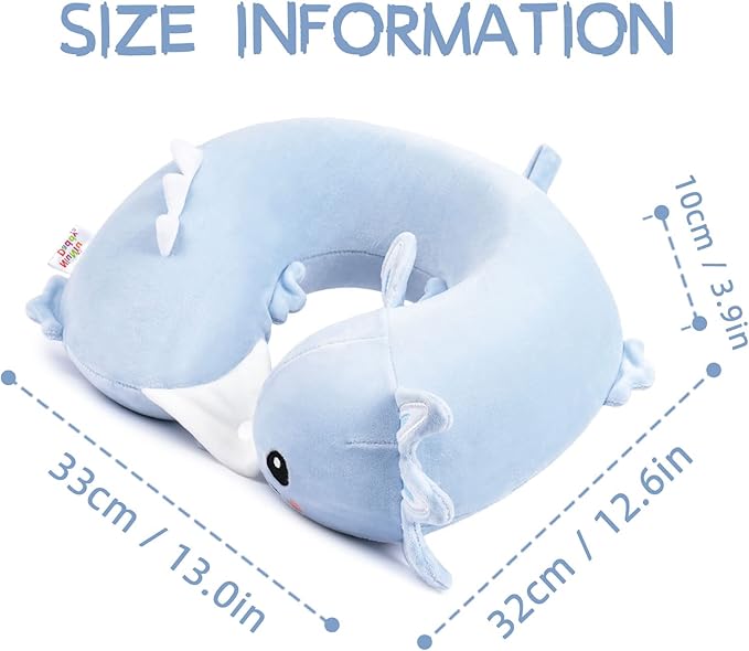 Niuniu Daddy Axolotl Neck Pillow for Traveling, Memory Foam Cervical Travel Neck Support Pillows Portable for Airplane Car Sleep, Long Trip Age 8+ Children with Boys Girls Including Adults