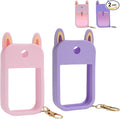 2 Sets Hand Sanitizer Spray Silicone Case Compatible with Touchland 1 FL. OZ./30 mL, Cute Ears Design Hand Sanitizer Mist Accessory with Keychain (Pink, Purple)