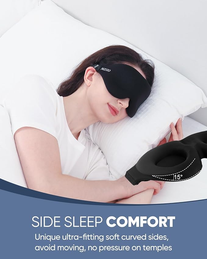MZOO Luxury Sleep Mask for Back, Side Sleeper, Complete Light Blocking Sleeping Eye Mask Night Blindfold, 3D Zero Pressure & Lash Friendly, Breathable Soft Eye Cover Flight Nap Travel