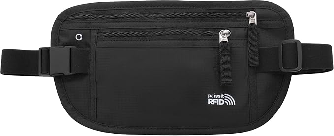 Small Unisex Money Belt For Men and Women, Slim Passport Holder RFID Blocking Travel Essentials Pouch with Adjustable Strap Small Waist Pouch for Workout Running Travelling Hiking