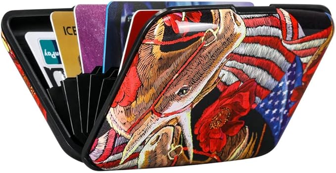 ELFISH Mini RFID Aluminum Wallet Credit Cards Holder Business Card Case Metal ID Case for Men Women(Horse)