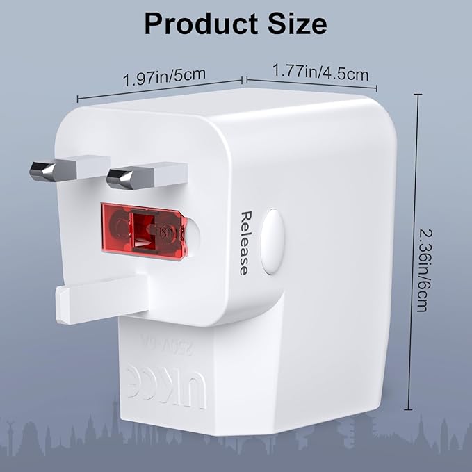 Travel Plug Adapter with 2 USB A,Universal All in One Worldwide Travel Adapter,Detachable and Portable Power converters,AC Power Plug Adapter,International Power Adapter for USA EU UK AUS White