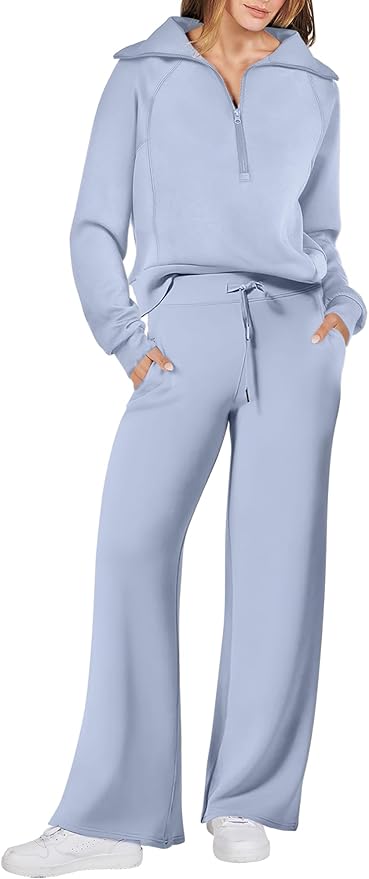 ANRABESS Women 2 Piece Outfits 2025 Fall Fashion Airport Wide Leg Pants Lounge Set Leisure Travel Vacation Clothes Sweatsuits