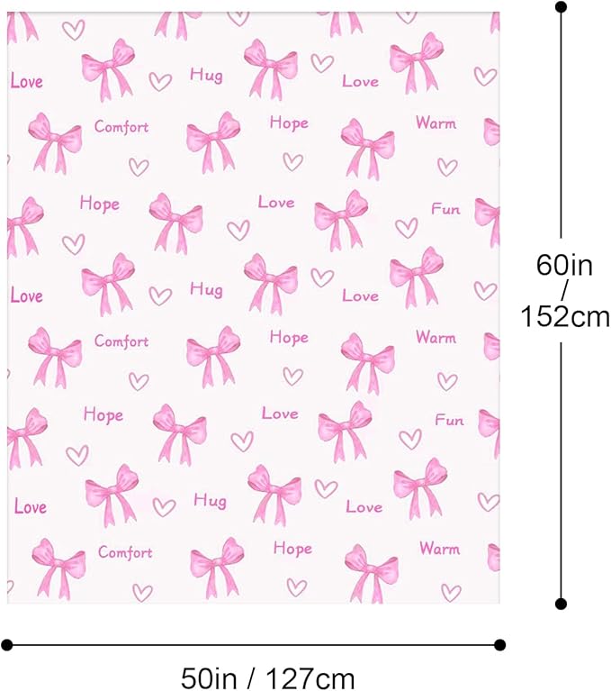 Wajade Pink Bow Glow in The Dark Love Blanket Birthday Gifts for Girls 1 2 3 4 5 6 7 8 9 10 11 12 Kids Blanket with Heart Christmas Girl Gifts Ideas Cute Bedroom Decor 50"×60"