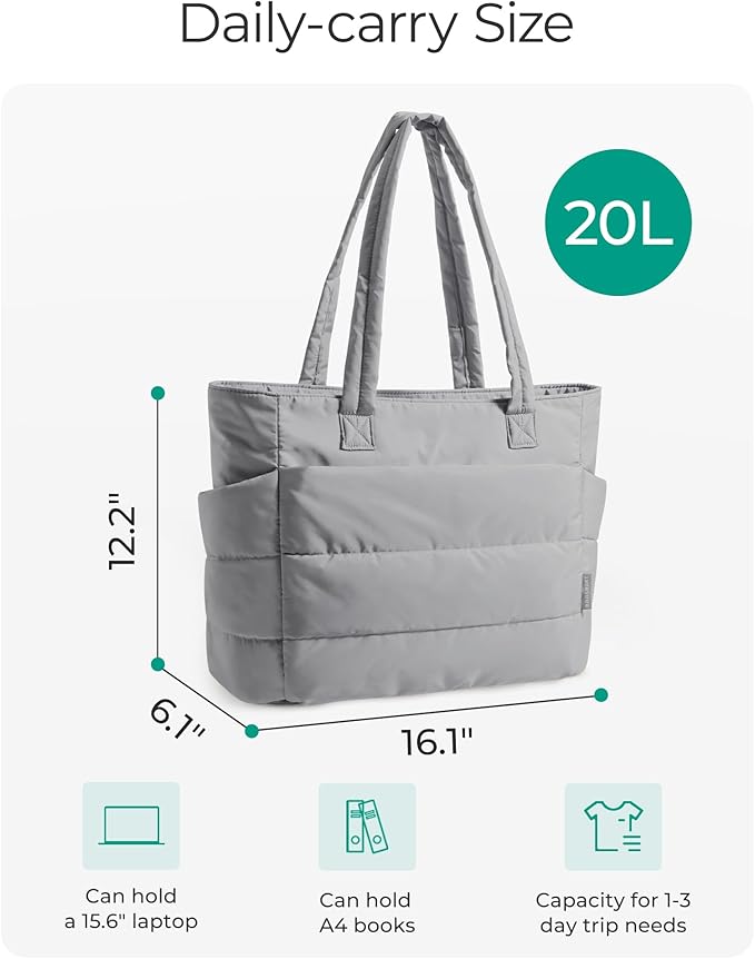 BAGSMART Tote Bag for Women, Lightweight Puffy Tote Bag with Compartments Shoulder Bag Handbag for Travel, Work, Gym | Lightweight, Puffy, Quilted, for Travel, Work