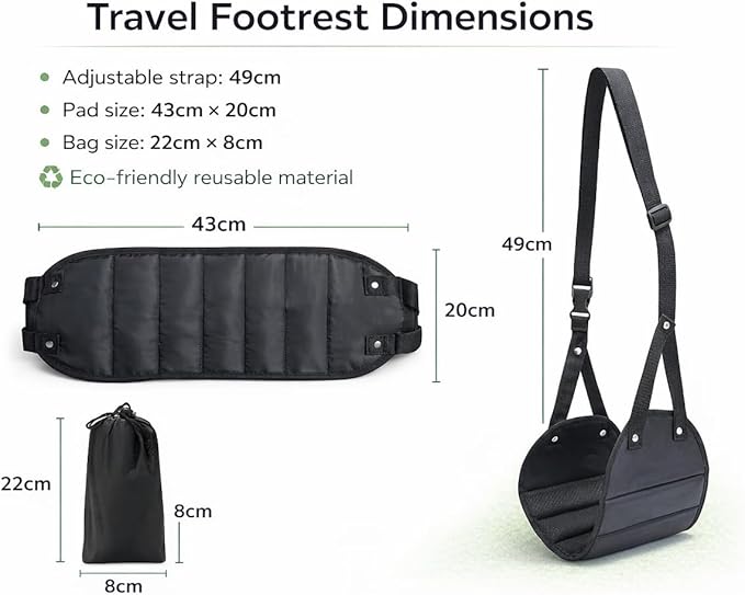 Airplane Foot Rest Hammock – Travel Footrest for Airplane with Memory Foam, Adjustable Foot Sling for Long Flights, Portable Carry Bag, Eye Mask & Earplugs – Flight Accessories Must Have