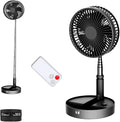 UN UNITEDTIME Portable Fan Foldable Rechargeable [Remote Control ] Battery Operated Foldaway Standing Pedestal Collapsible Fan, 4 Speed, Timer for Camping Travel, Bedroom (Black)