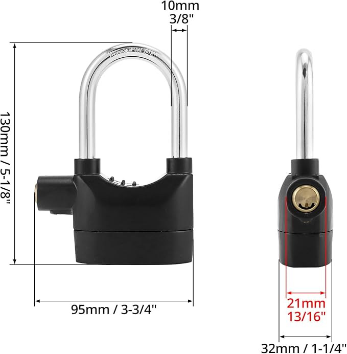QWORK Alarm Lock, 110 Db Universal Security Alarm Lock System Burglar Door Motor Bike Padlock with 6 Keys (Black), 2 Pack