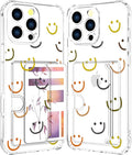 Compatible with iPhone 16 Pro Max Case Card Holder for Women Cute Design,Wallet Phone Cases Transparent Cool Kawaii Protective (Clear Smiley Face)