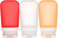 humangear GoToob+ Bottles - Silicone Leak-Proof Travel Tubes for Toiletries, Camping & TSA Carry-On (3-Pack), Medium (2.5 fl oz; 74ml), Clear/Red/Orange