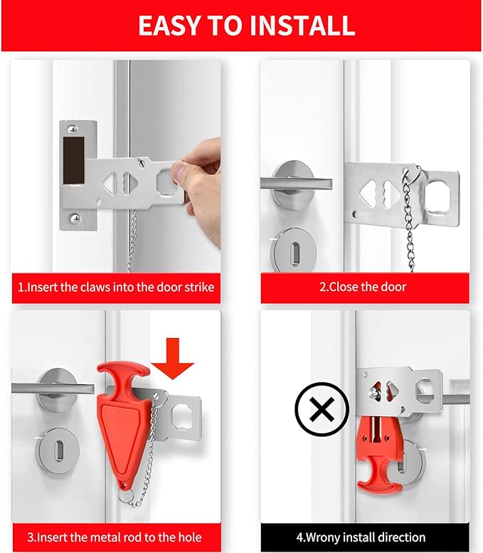 ZZRUI Portable Door Lock Extra Lock for Additional Privacy and Safety in Home,Hotel and Apartment,Travel,Bedroom,AirBNB(2 Pack)
