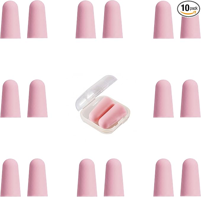 10 Pairs Pink Reusable Ear Plugs, 32dB NRR Noise Reduction, Washable Slow-Rebound Foam Earplugs for Sleeping, Snoring, Work, Concerts, Travel