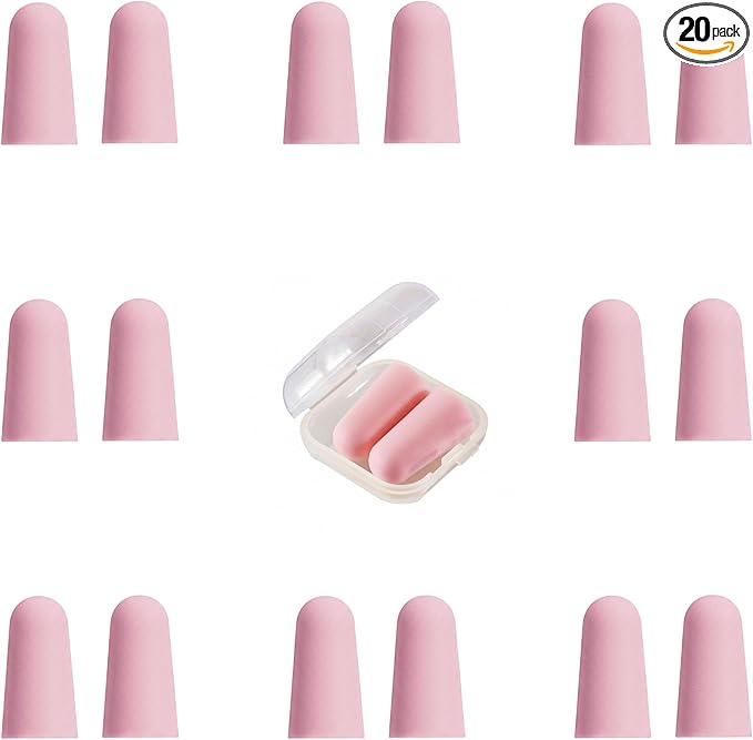 20 Pairs Pink Reusable Ear Plugs, 32dB NRR Noise Reduction, Washable Slow-Rebound Foam Earplugs for Sleeping, Snoring, Work, Concerts, Travel