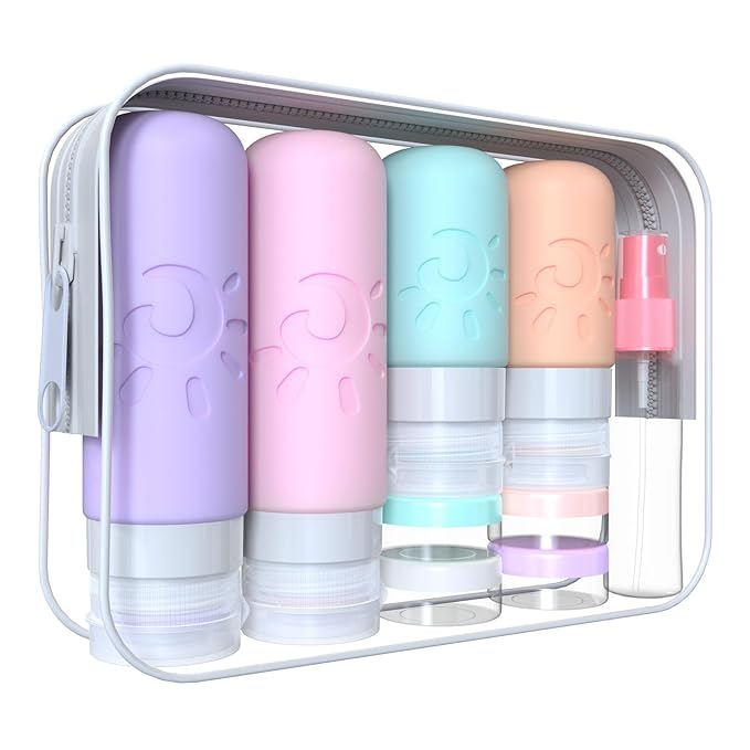 Zafit 18 Pack travel Bottles for Toiletries, TSA Approved Silicone Travel Containers Leak Proof Refillable Travel Accessories for Shampoo Conditioner Lotion Body Wash(Multicolored C)