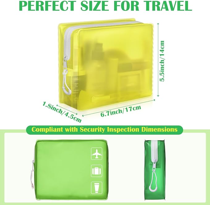 4 Pack TSA Approved Travel Toiletry Bags Frosted Translucent Leak-proof Cosmetic Makeup Bags for Women Men Travel Organizer Airport Security(Green,6.7 x 5.5 x 1.8 Inch)