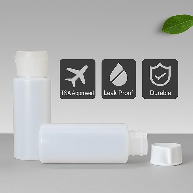 2oz 8-Pieces TSA Approved Translucent Squeeze Bottles with Flip Cap & Extra Screw Caps, Leak Proof, FDA Compliant. Safe for Premium Costmetic, Shampoo, Conditioner DIY projects and Camping.