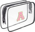 Clear Toiletry Bag,Portable Travel Toiletry Bag,Chenille Letter Cosmetic Bag with Zipper,Waterproof Makeup Bag,Cosmetic Storage Organizer for Women Men,Travel Essentials (Black,A)