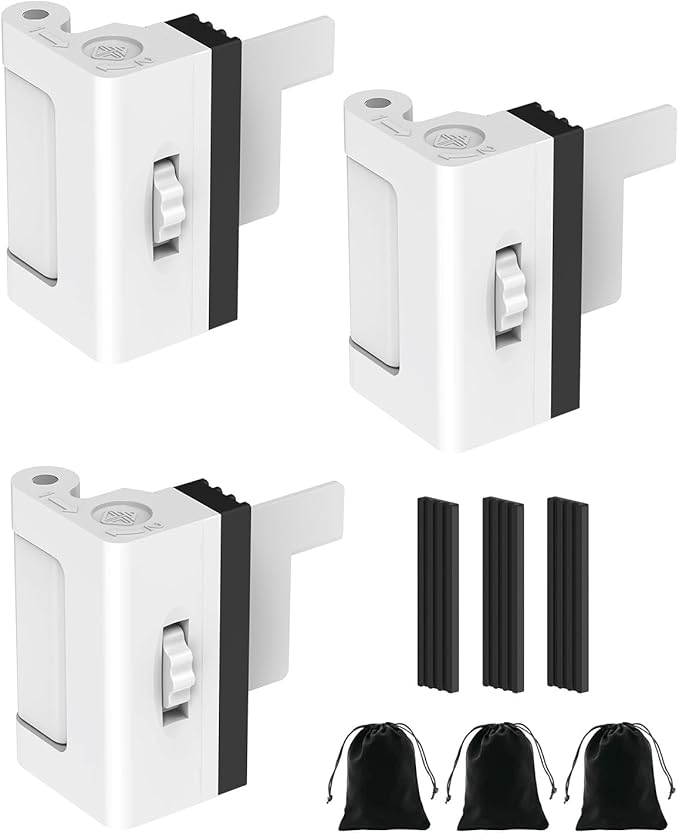 Portable Door Reinforcement Lock for Travel & Home, No Screws Instant Install Safety Lock for Inward Swing Front Door, Hotel, Apartment - Extra Latch from Inside Withstand 800lbs (White-3PCS)
