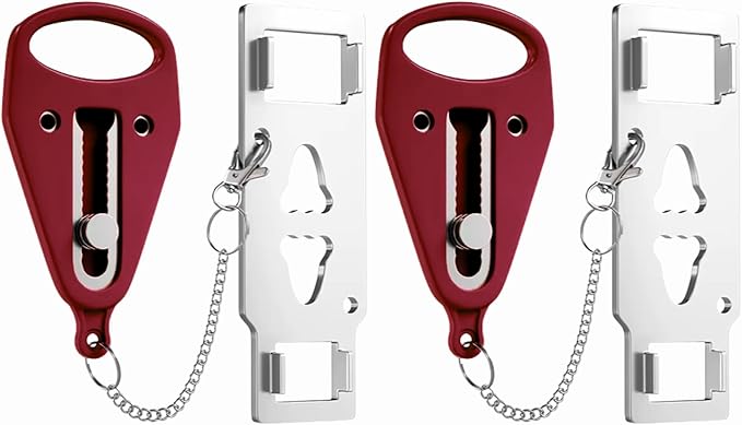 Portable Door Lock 2 Pack for Travel – Hotel Door Locks for Travelers Security – Door Safety Lock from Inside for Home & Apartment – Travel Locks for Hotel Rooms – (Red)