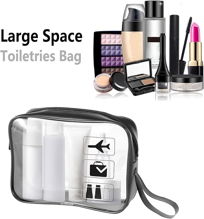 TSA Approved Toiletry Bag 3Pcs - 3 Pack Clear Travel Bags for Toiletries, Carry on Airport Airline Compliant Bag,Black