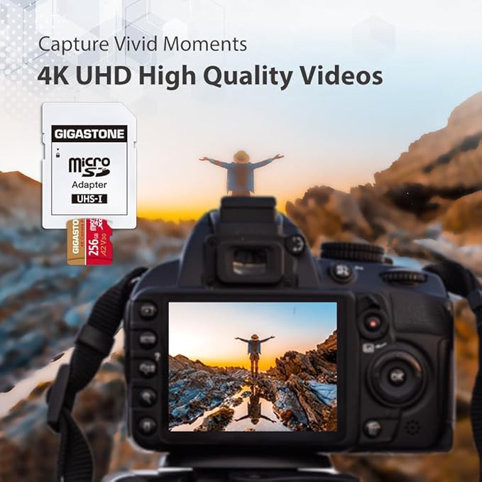 【5-Years Data Recovery】 GIGASTONE 256GB Memory Card 2 Pack 4K Pro Camera Compatible with GoPro Switch, Speed 100MB/s. A2 U3 V30 Micro SDXC Card with SD Adapter.