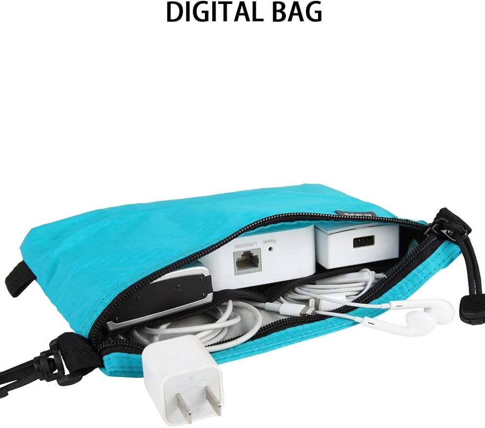 GOX Travel Toiletry Bag, Carry On Small Zipper Pouch, Cosmetic Kit Makeup, Digital Bag, Water Repellent Nylon (Turquoise)