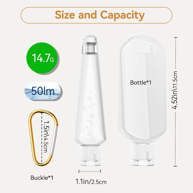 Travel Bottles with Keychain,1.7oz (50ml) Leakproof Squeeze Bottles with Flip Cap, Refillable Containers for Hand Sanitizer Travel, Gym office(6 Pack)