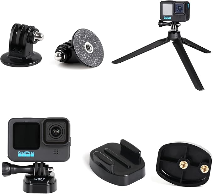 HSU Basic Adapter Grab Bag for GoPro - 13pcs Kit Including Quick Release Buckle, J-Hook Buckle, 3-Way Pivot Arms, Tripod Mount, Curved Extension Arm and Thumbscrews