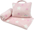 3-in-1 Kids Travel Blanket and Pillow Set - 40x60 Inches Soft Pink Star Design,Kids Travel Blanket Airplane Compact with Bag, Potable Pillow Blanket for Travel Airplane Train Bed Office