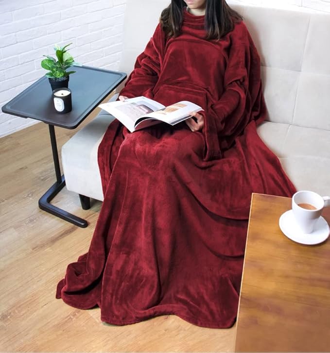 PAVILIA Blanket with Sleeves for Adult Women Men, Soft Warm Wearable Blanket Fleece Wrap Throw, Robe Blanket Gift