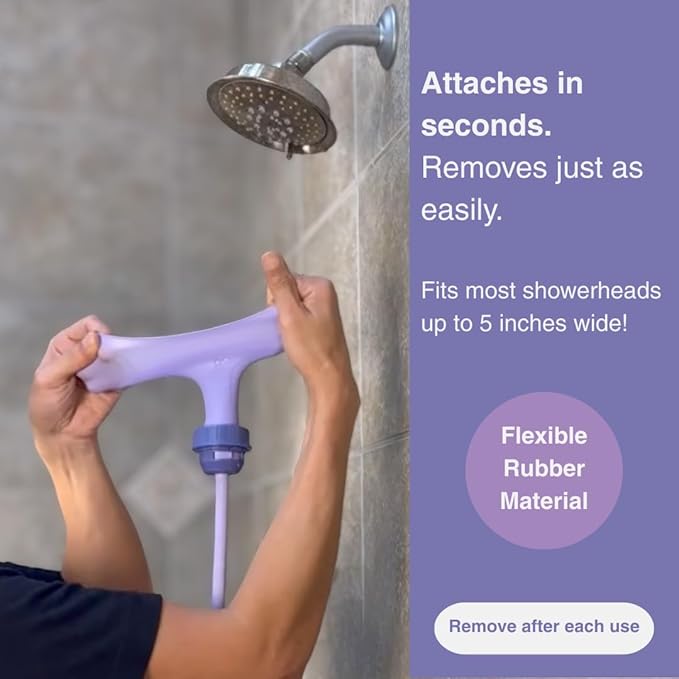 Squwash® Portable Shower Douche, Patented Slip-On Connector with Silicone Tip & Hose – Shower-Powered Hygiene Tool with Travel Bag